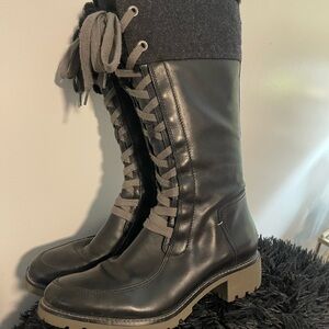 Cole Haan Henson Tall Black Lace-Up Boots